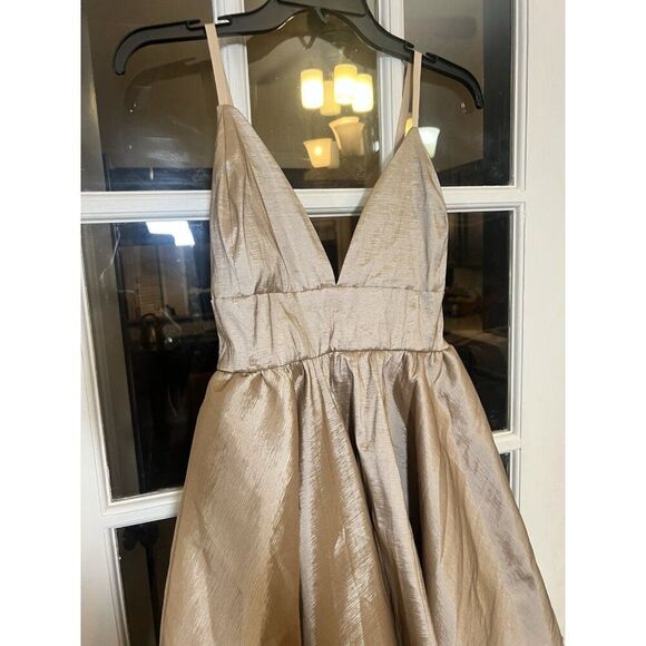 Iris Gold Iridescent Hi Low Baby Doll Maxi Dress Sz L Y2K Fairy Formal. Aa - Picture 4 of 10